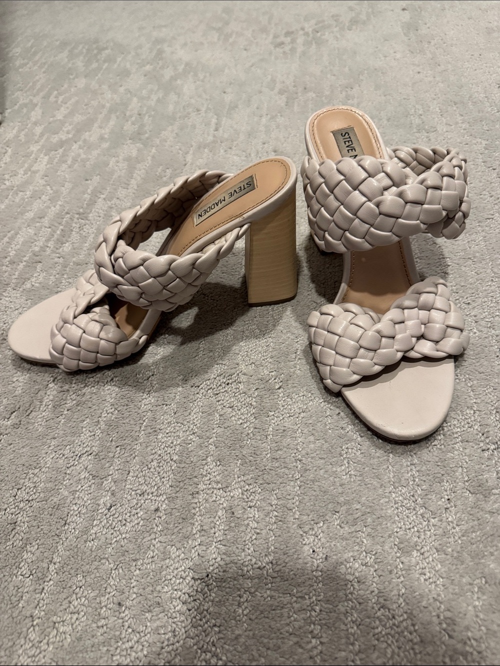 Steve Madden Braided Double-Strap Block Heel Sandals - Light Beige